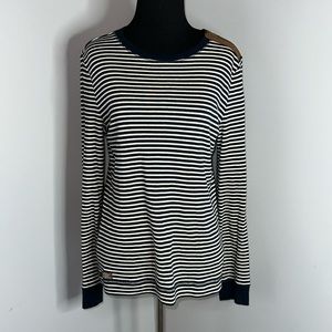 Ralph Lauren Shirt Elbow Patch Womens Medium Blue Striped Long Sleeve Top